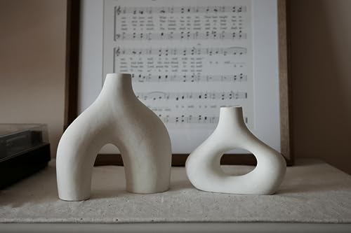 Vase Donut, Lot de 2 - Vase Donut creux en céramique blanche minimaliste nordique