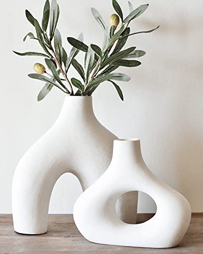 Vase Donut, Lot de 2 - Vase Donut creux en céramique blanche minimaliste nordique