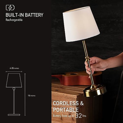 Lampe de table LED sans fil avec variateur, batterie rechargeable intégrée, luminosité à 3 niveaux