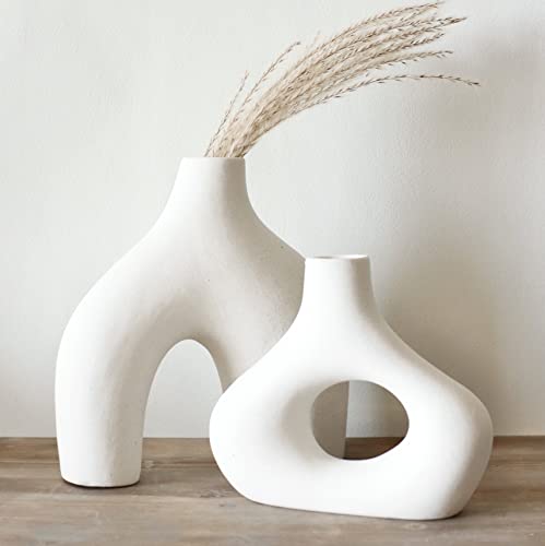 Vase Donut, Lot de 2 - Vase Donut creux en céramique blanche minimaliste nordique