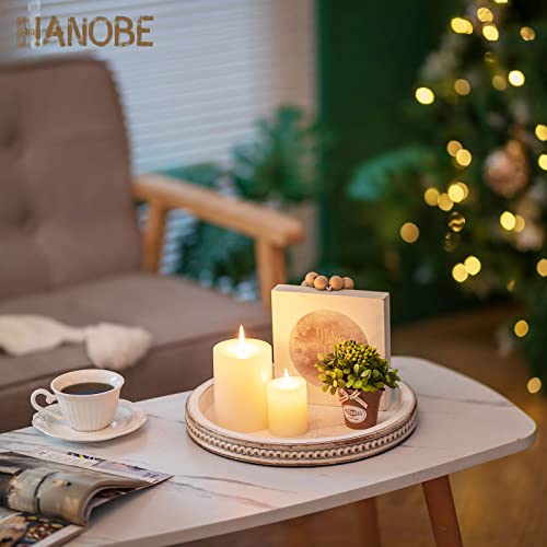 Plateau de service décoratif en bois : plateau rond en perles blanchies à la chaux pour table basse