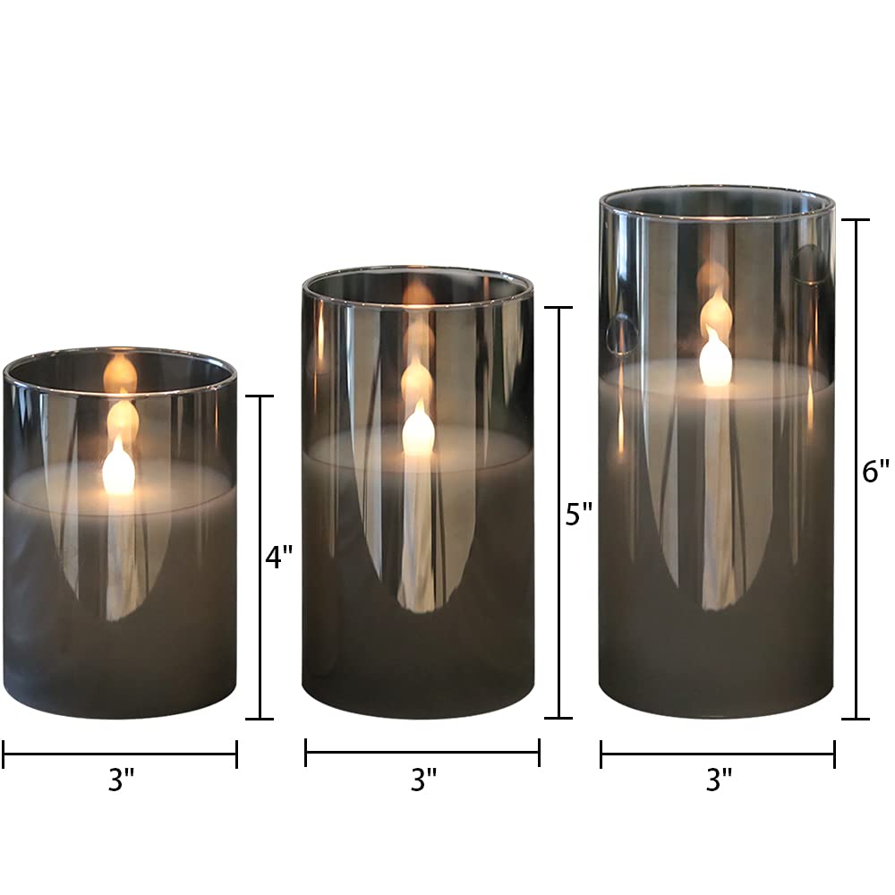 Bougies LED sans flamme à piles en verre gris avec télécommande à 10 touches et minuterie