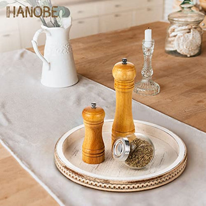 Plateau de service décoratif en bois : plateau rond en perles blanchies à la chaux pour table basse