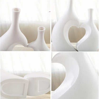 Lot de 2 vases en céramique blanche en forme de cœur (blanc)