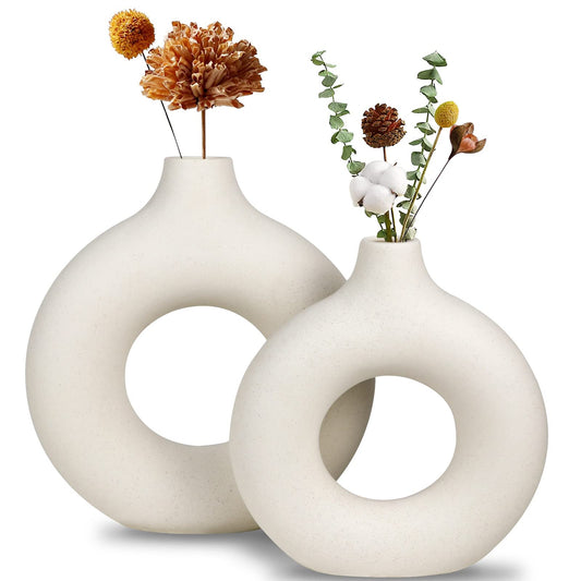 Vase en céramique blanche, vase moderne pour une décoration minimaliste (2 pièces)