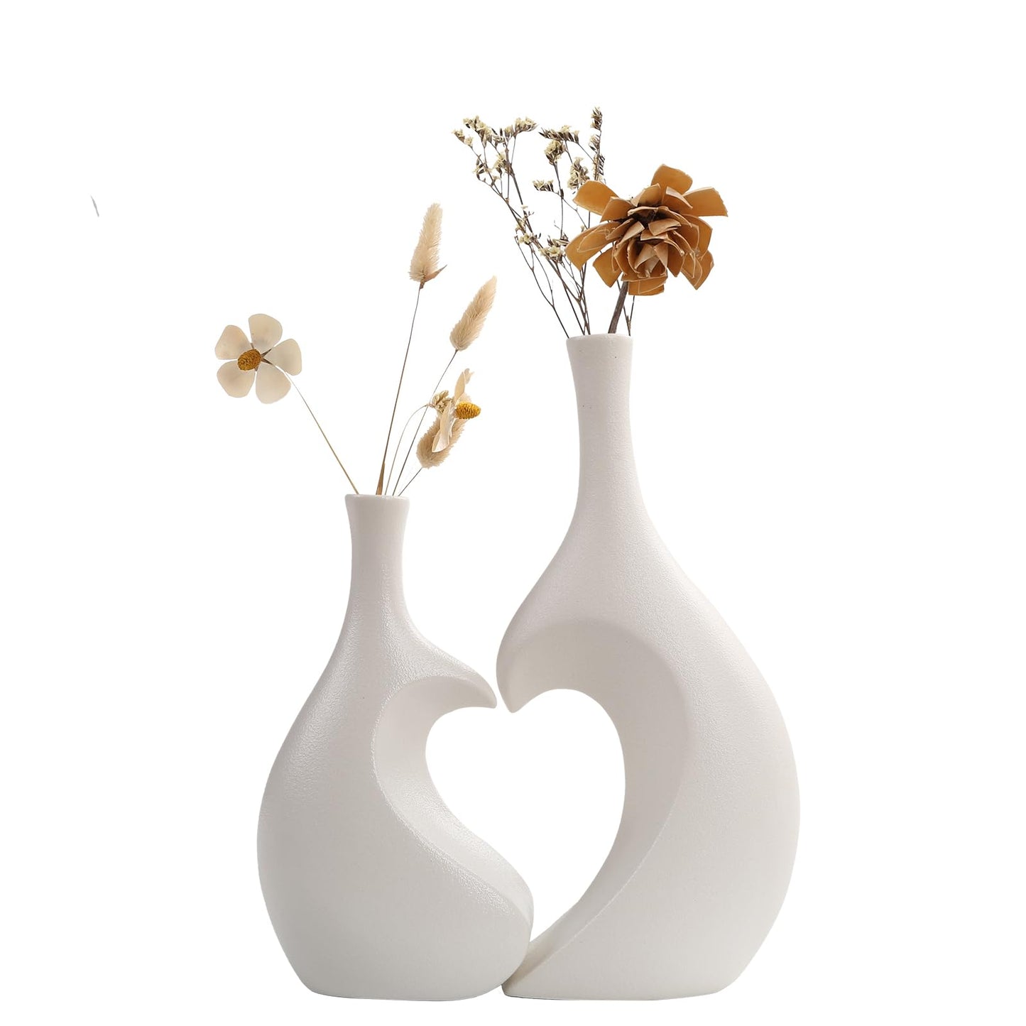 Lot de 2 vases en céramique blanche en forme de cœur (blanc)