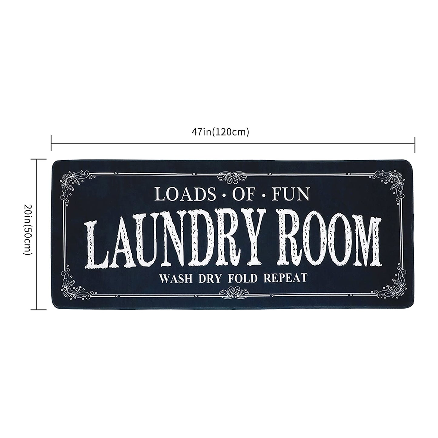 Non Slip Laundry Runner Rug - Farmhouse Kitchen Floor Mat for Mudroom and Bathroom - Black, 20 X 47 Inches