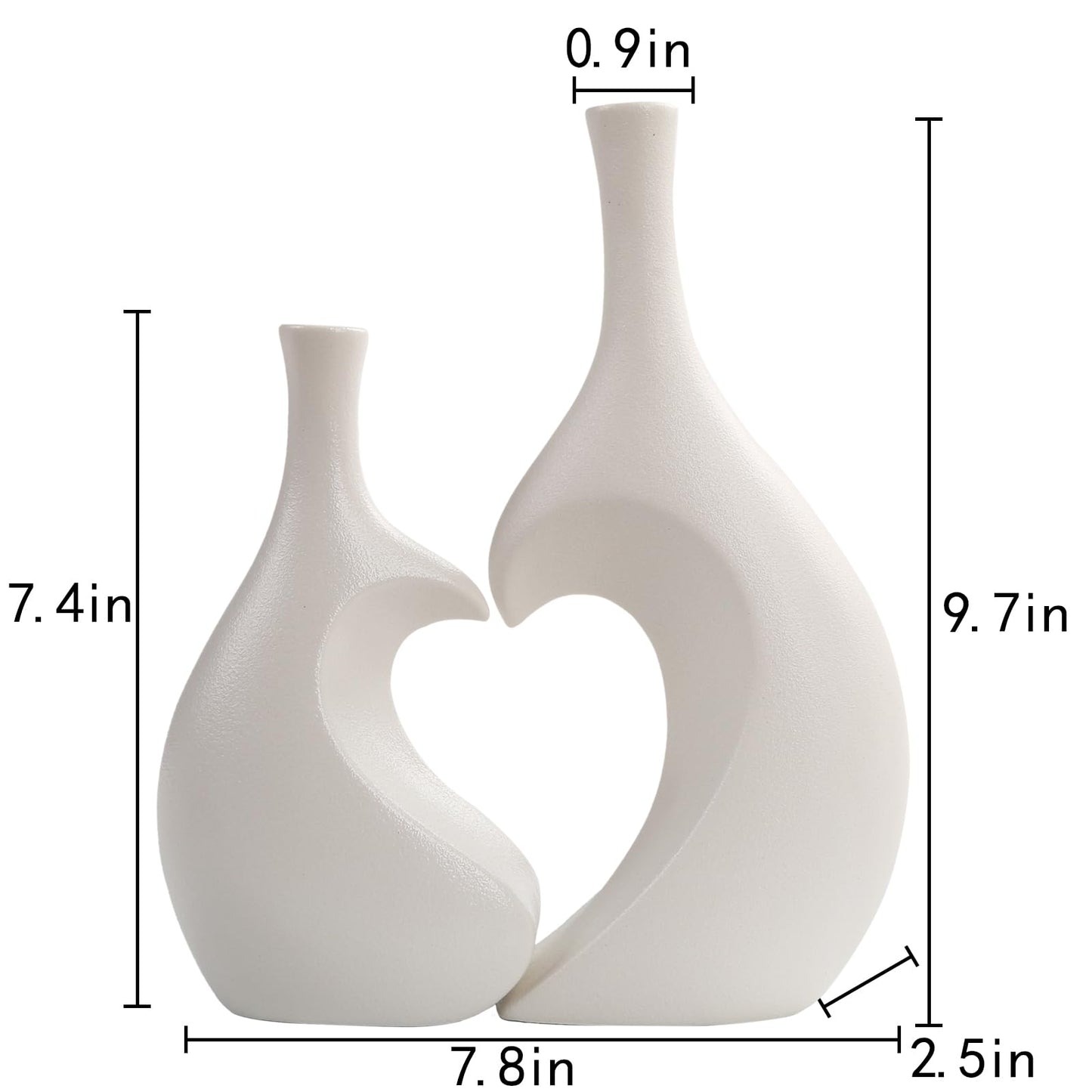 Lot de 2 vases en céramique blanche en forme de cœur (blanc)