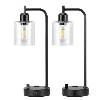 Lot de 2 lampes de table industrielles pour chambres à coucher - Lampes de chevet entièrement réglables avec USB