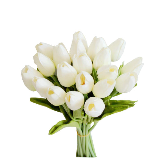 Lot de 20 tulipes artificielles blanches en soie de 34,3 cm