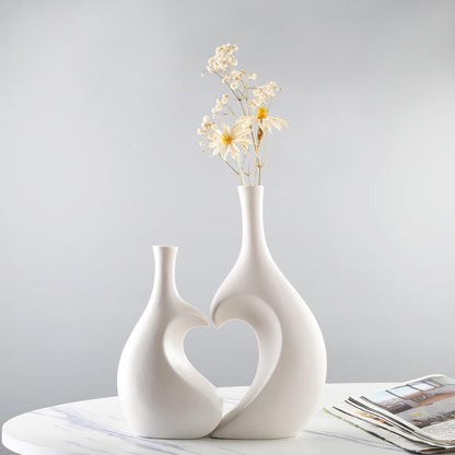 Lot de 2 vases en céramique blanche en forme de cœur (blanc)