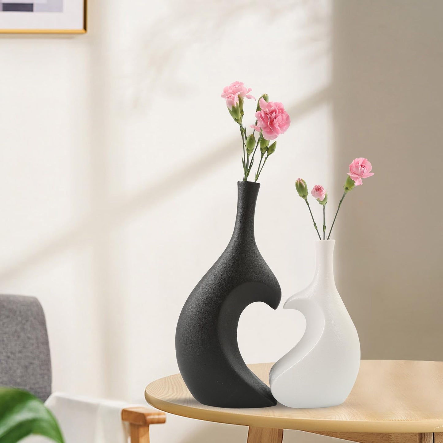 Lot de 2 vases en céramique blanche en forme de cœur (blanc)