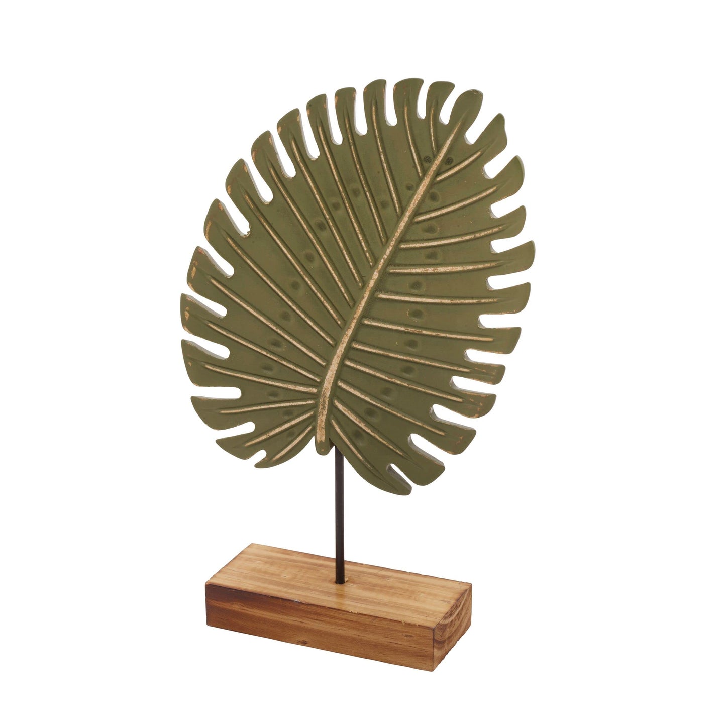 7x2.25x11.5 Inch Metal Green Leaf Tabletop Decor