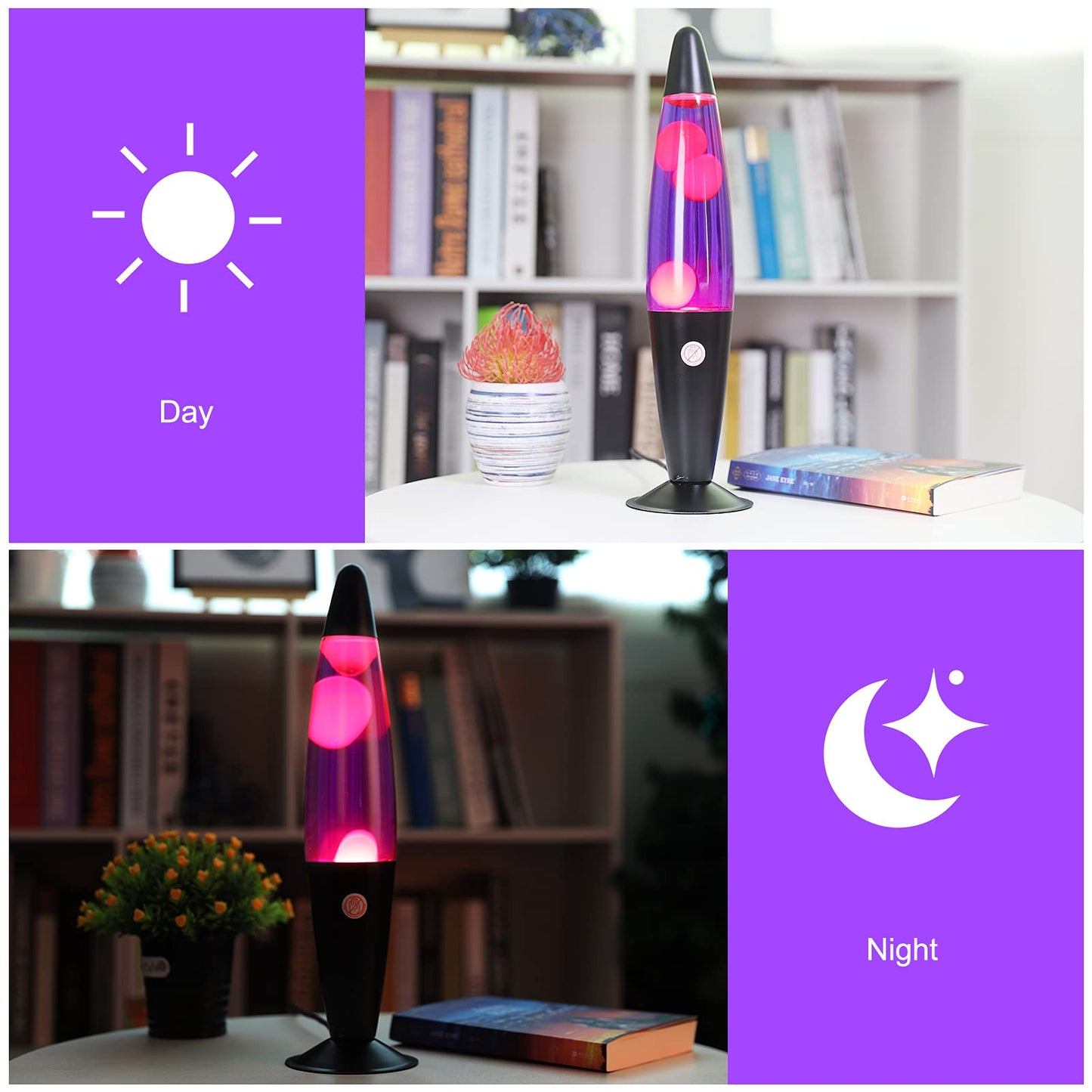 Magma Lamp, 16 Inch Black Motion Lamp Purple with Orange Wax Relaxing Night Light