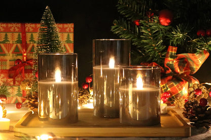 Bougies LED sans flamme à piles en verre gris avec télécommande à 10 touches et minuterie