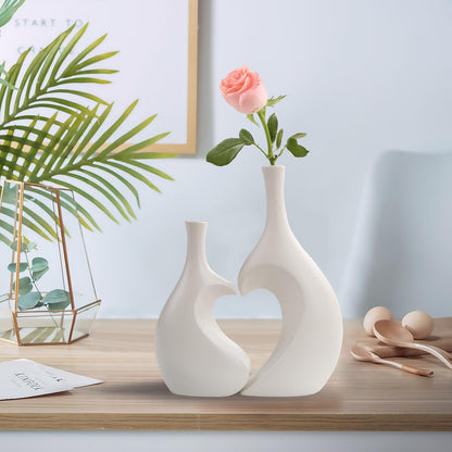 Lot de 2 vases en céramique blanche en forme de cœur (blanc)