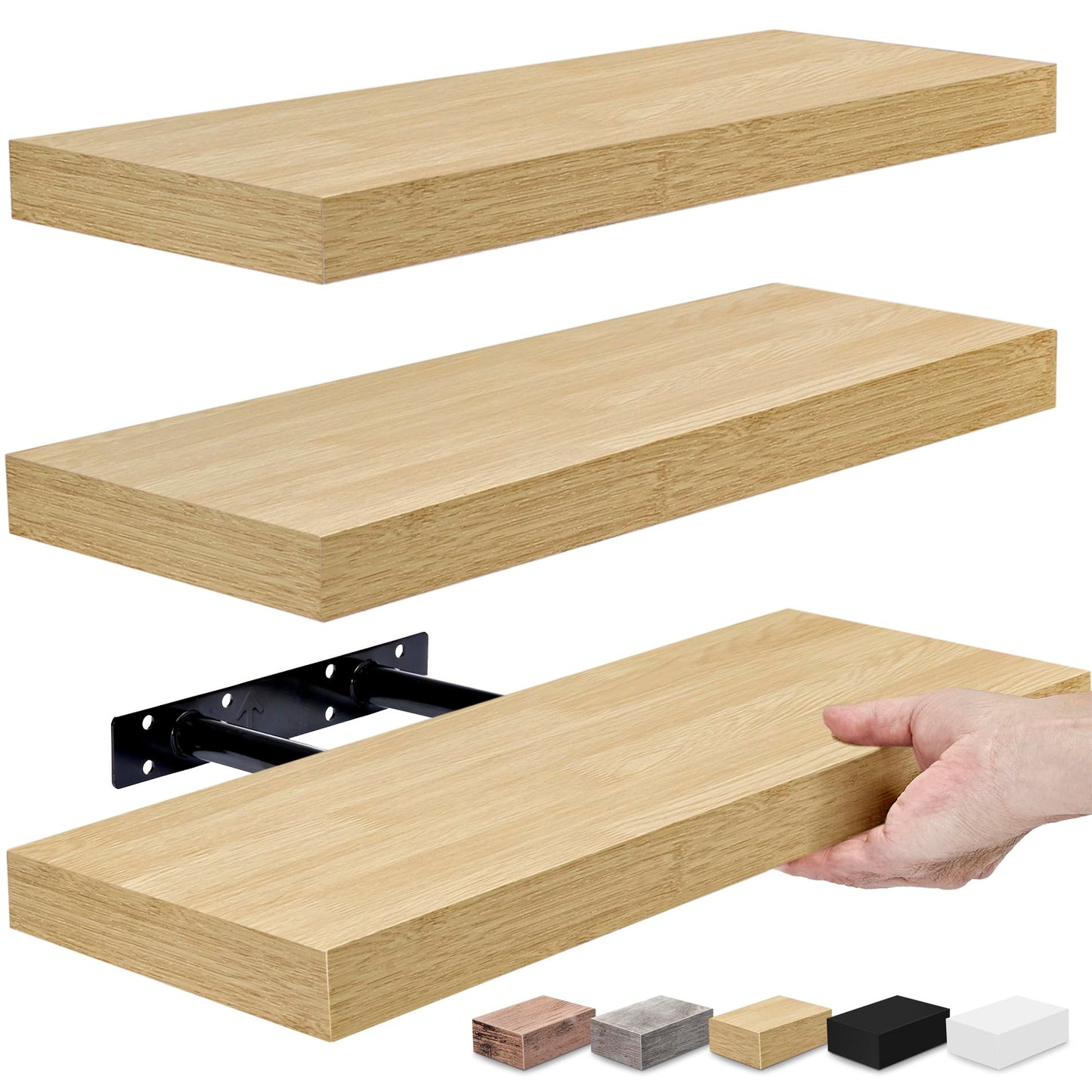 Floating Shelves for Wall, Bathroom Shelves Wall Mounted (Maple Wood, 3 Pack)