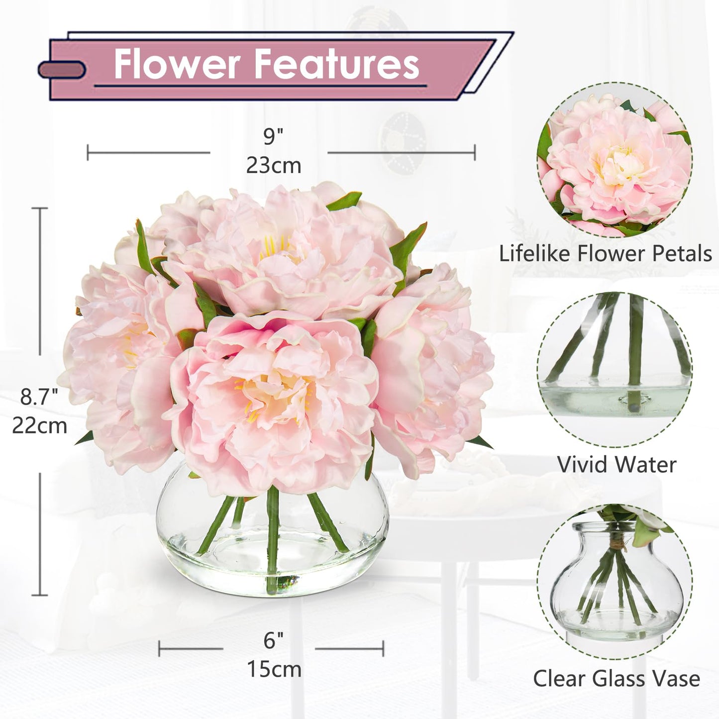 Pivoines roses Fleurs artificielles avec vase Fleurs artificielles Pivoine