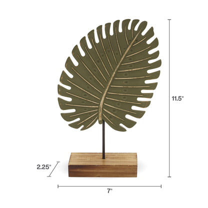 7x2.25x11.5 Inch Metal Green Leaf Tabletop Decor