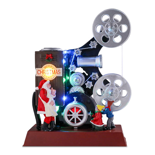 Projecteur de film de village de Noël vintage, lumières LED colorées s'allument