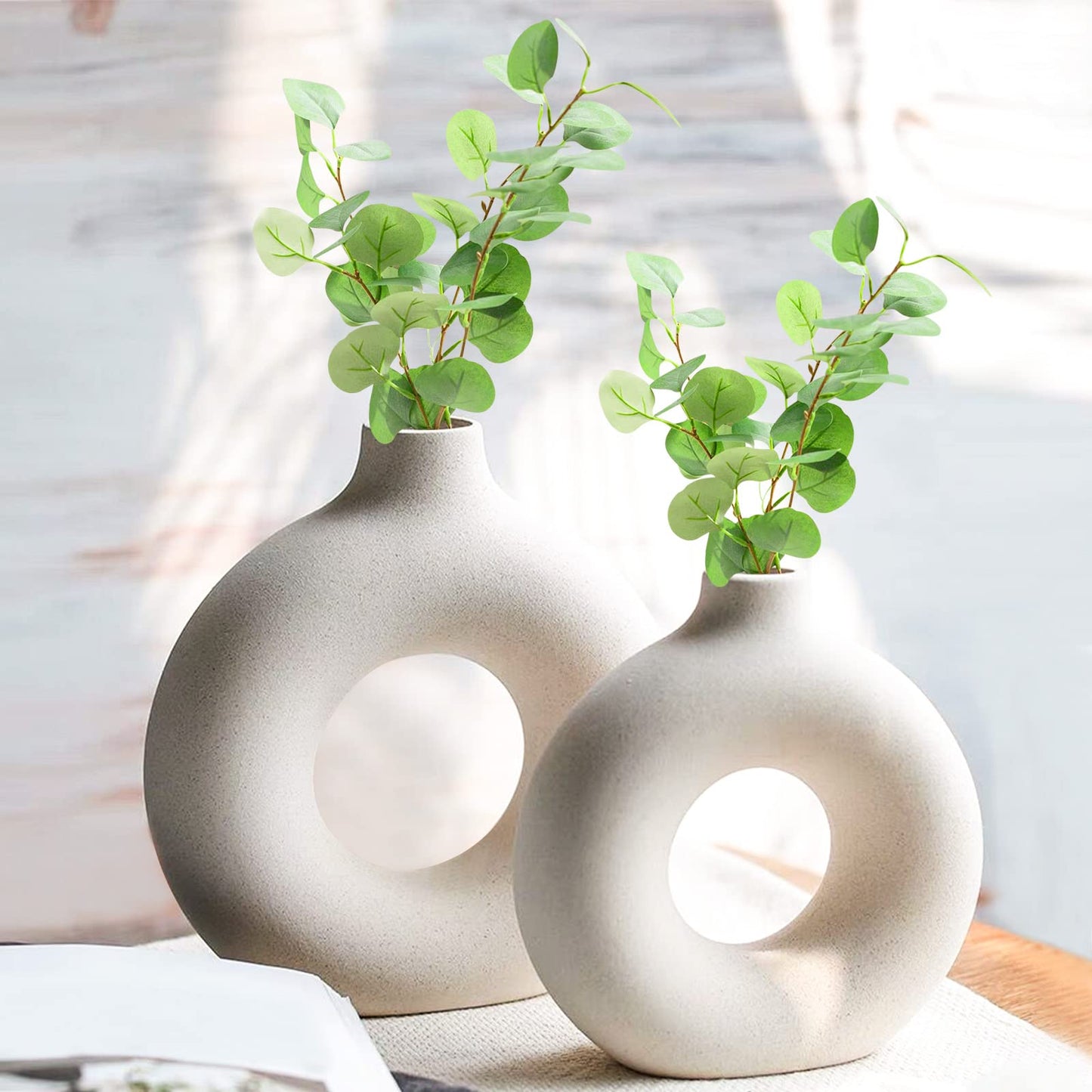 White Ceramic Vase, Modern Vase for Minimalist Decor(2pcs)