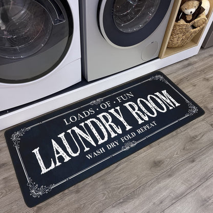 Non Slip Laundry Runner Rug - Farmhouse Kitchen Floor Mat for Mudroom and Bathroom - Black, 20 X 47 Inches