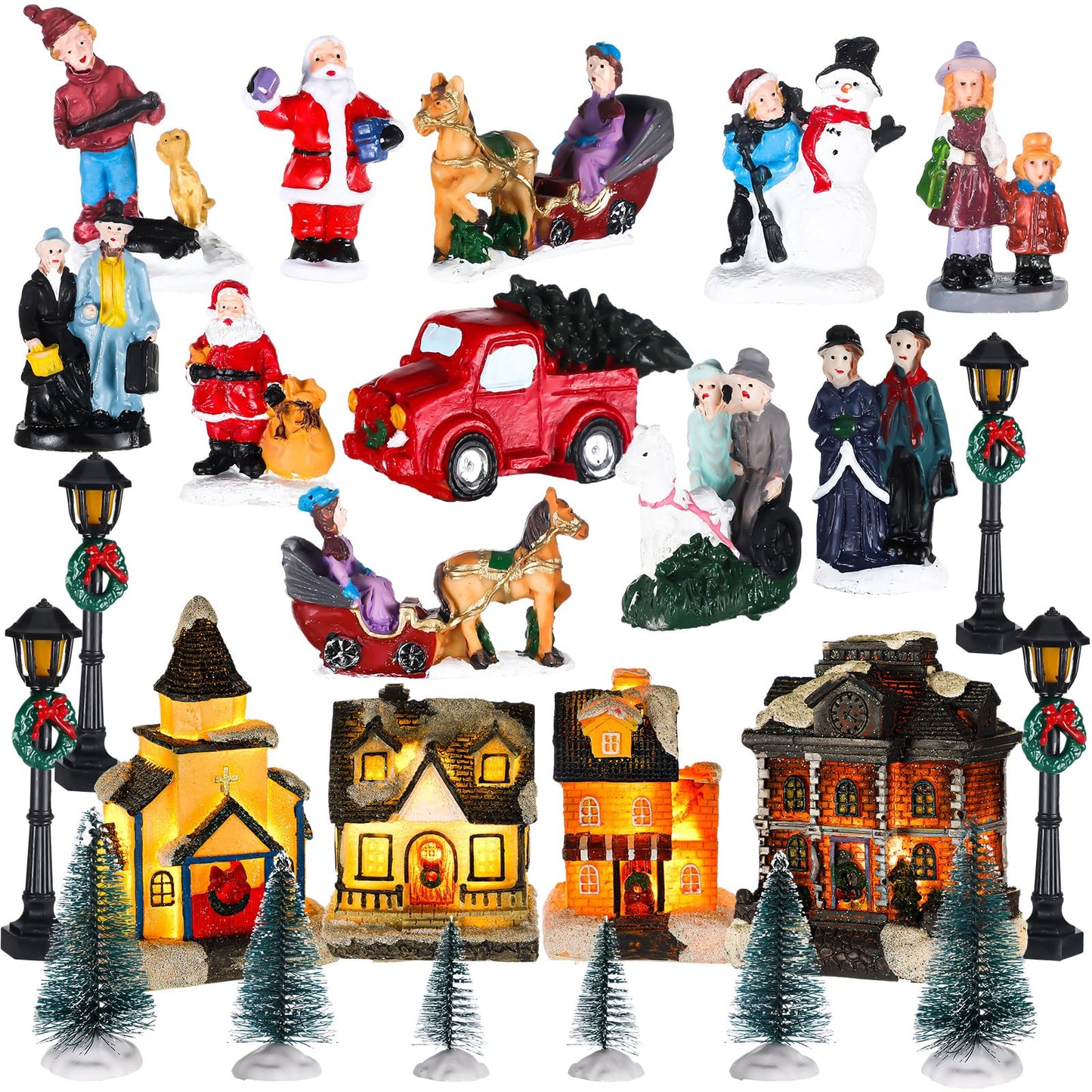 Lot de 26 figurines de Noël à LED pour décoration de Noël