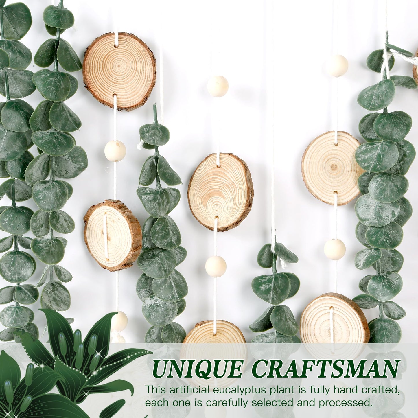 21’’ Eucalyptus Wall Hanging Decor Artificial Eucalyptus Plant Fake Greenery Leaves Boho Wall Decor with Wooden Stick