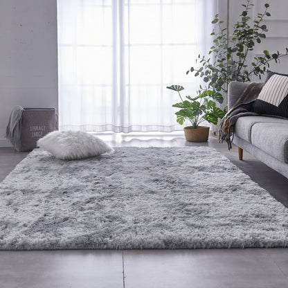 Tapis Shag, 4'x6', teint par nouage, gris clair, tapis d'intérieur ultra doux en peluche pour le salon