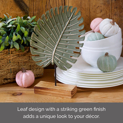 7x2.25x11.5 Inch Metal Green Leaf Tabletop Decor