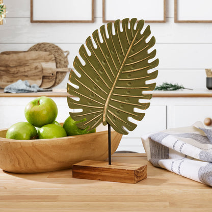 7x2.25x11.5 Inch Metal Green Leaf Tabletop Decor